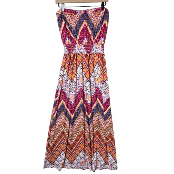 New York & Company Long Strapless Geometric Maxi Dress Size L - Picture 2 of 8